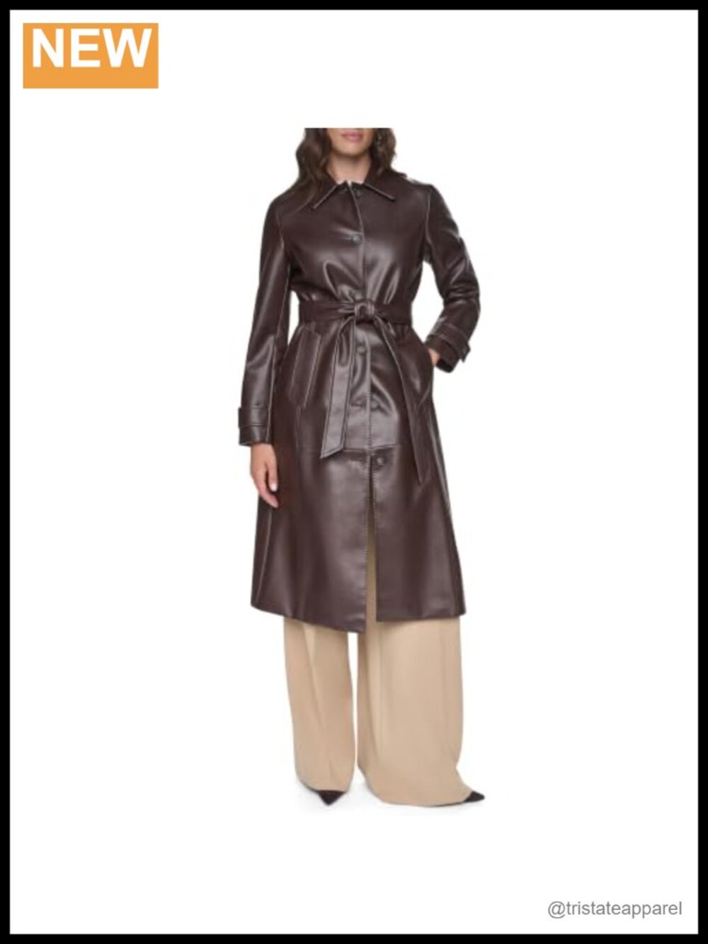 Women's Longline Faux Leather Belted Coat